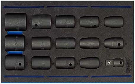 Draper 63415 1/2 אינץ 'שקע השפעה על כונן מרובע 15 חלקים במגש 1/4 EVA ENSERT, כחול