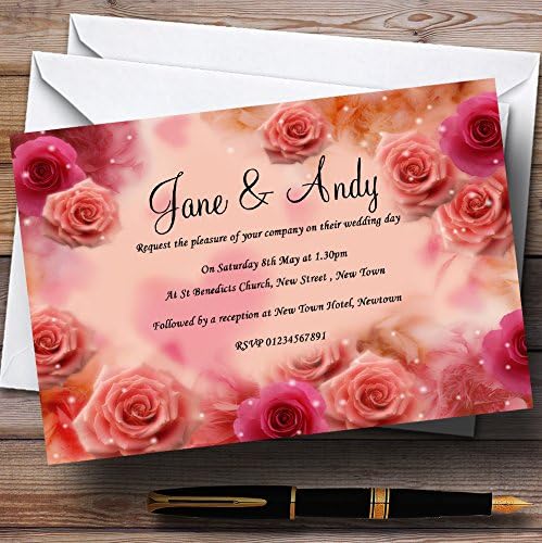 גן החיות בכרטיס אפרסק ופרחים ורודים מהמם הזמנות לחתונה בהתאמה אישית