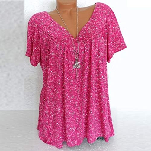 נשים עם צווארון טוניקת חולצות אופנה קפלים פרחוני חולצות בתוספת גודל אמא קיץ יומי מזדמן טיז חולצה רופף חולצה