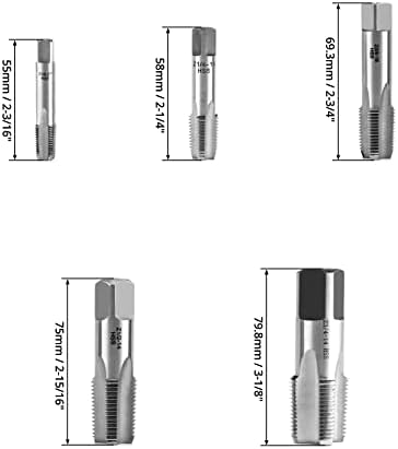 Qwork סט ברז צינור NPT בן 5 חלקים, גדלים כוללים 1/8 , 1/4, 3/8 , 1/2 ו- 3/4 , שוק עגול עם קצה מרובע, כלי חתך ימין, פלדת