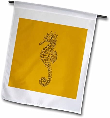 3 דרוז סגנון קעקוע חמוד של סוס ים בצהוב אוצ'ר - דגלים