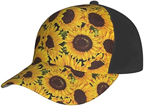 צהוב חמניות מודפס בייסבול כובע, מתכוונן אבא כובע, מתאים לכל מזג האוויר ריצה ופעילויות חוצות