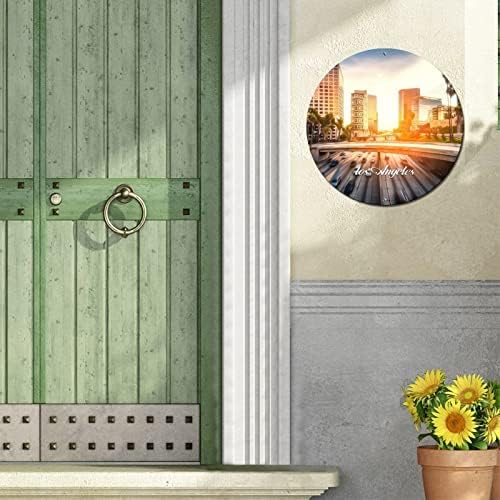 שלט פח מתכת וינטג 'אמריקאי קליפורניה מדינת לוס אנג'לס סיטי סקייליין נוף עיר עיר נוף נוף רטרו חדר דלת חדר דלת שלט מזג