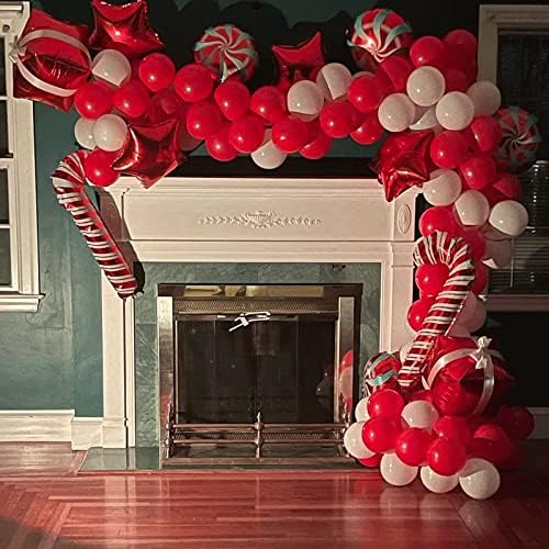 ערכת קשת גל של בלון חג המולד - 109 חתיכות עם בלונים לבנים אדומים לחג המולד בלונים קנדי ​​לבן אדום בלונים מעגלי ממתקים