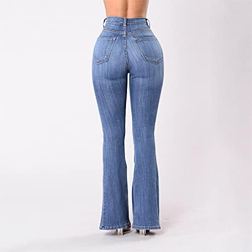 מכנסי ג 'ינס תחתונים לנשים קרועים בגזרה גבוהה מכנסי ג' ינס מתרחבים קלאסיים דקים סקיני מכפלת גולמית ג ' ינג 'ים ז' אן