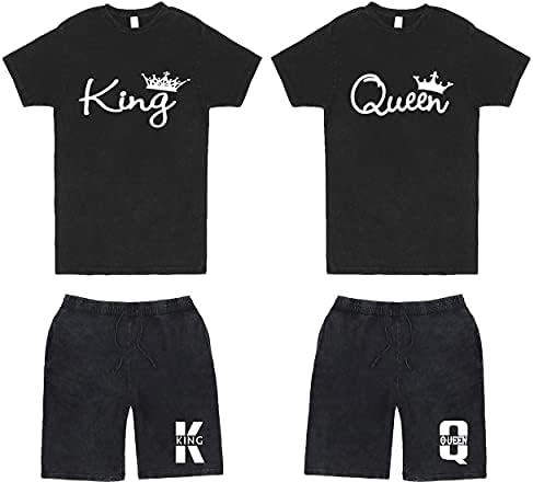 חולצה תואמת של קינג ומלכה ותפאורה קצרה - מכנסי טי ומכנסיים קצרים של קינג קווין
